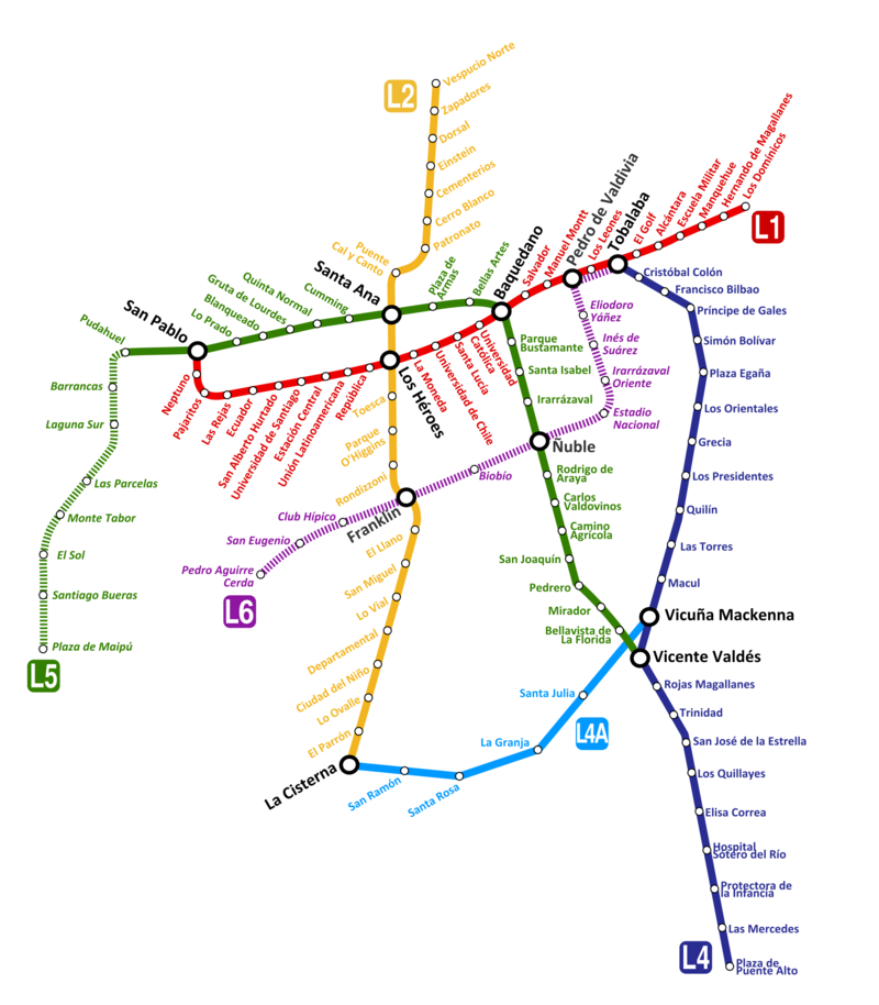 Metro Map Santiago Chile, 