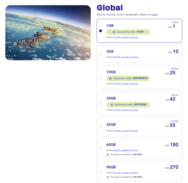 Jetpac's most versatile eSIM plan, the Jetpac Global starting at $1 USD for 1GB - Jetpac eSIM | Jetpac eSIM Review