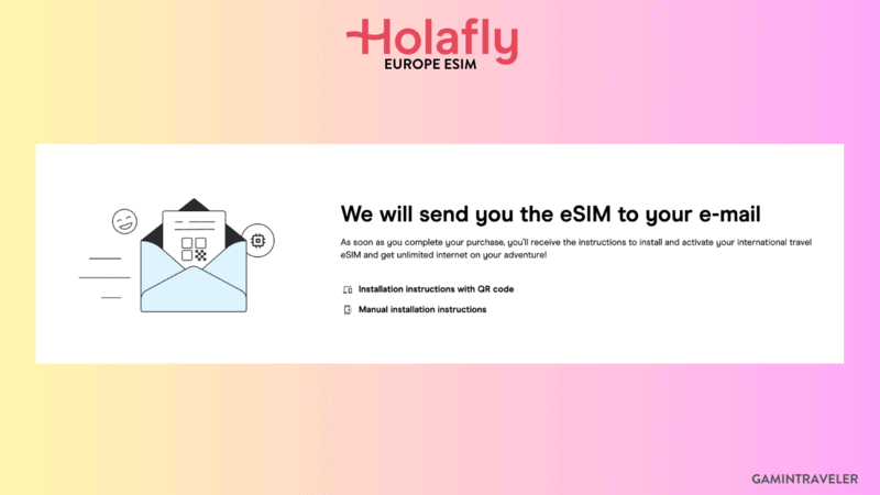 After purchase, you'll get a QR code via email. iPhone users get automatic installation - Holafly Europe eSIM 